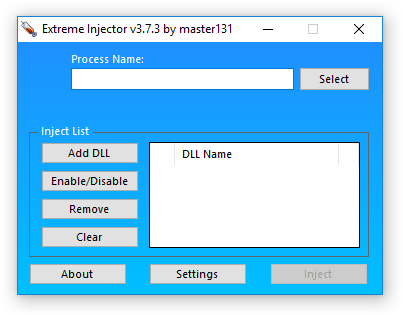 Extreme Injector 3.7.3 main window with process selection and injection methods