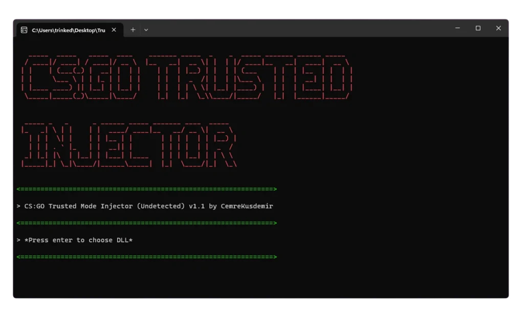 Trusted Mode Injector v1.1 software interface
