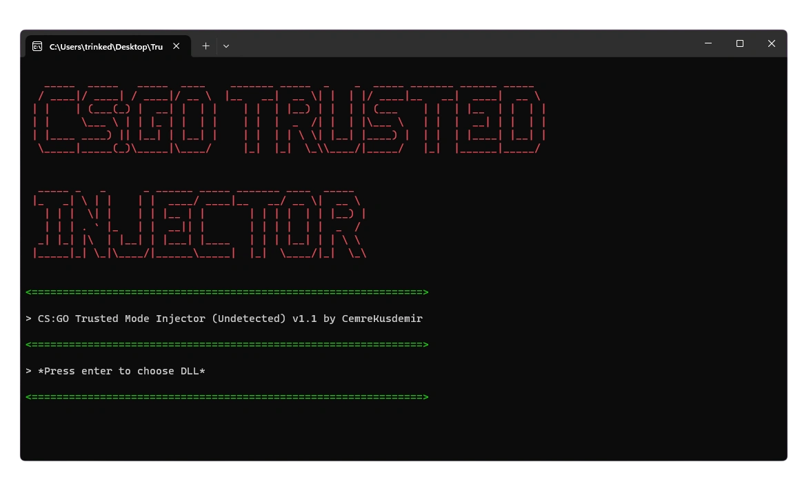 Trusted Mode Injector v1.1 software interface